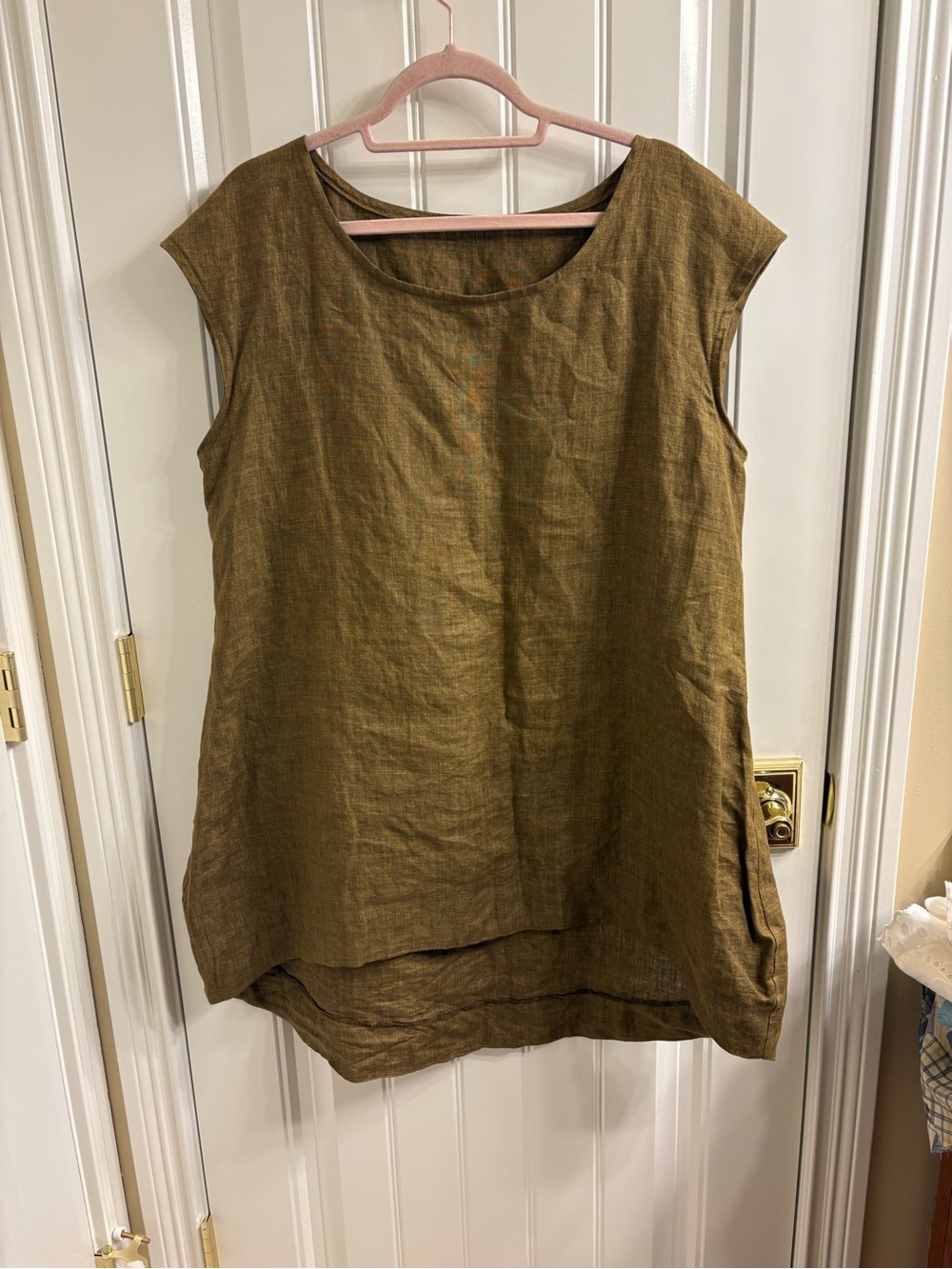 Bryn Walker ? Amy Tunic Top 100% Linen Size S Lagenlook Oversized Hi-Low Mustard